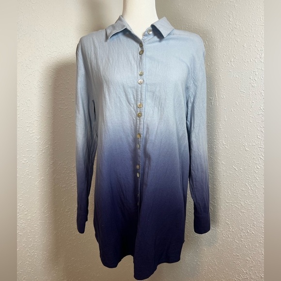 Soft Surroundings Ombré Blue Button Up Tunic - Picture 1 of 7